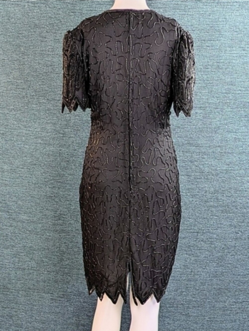Vintage Laurence Kazar Beaded Silk Cocktail Dress 90s BEAUTIFUL! - Picture 9 of 17